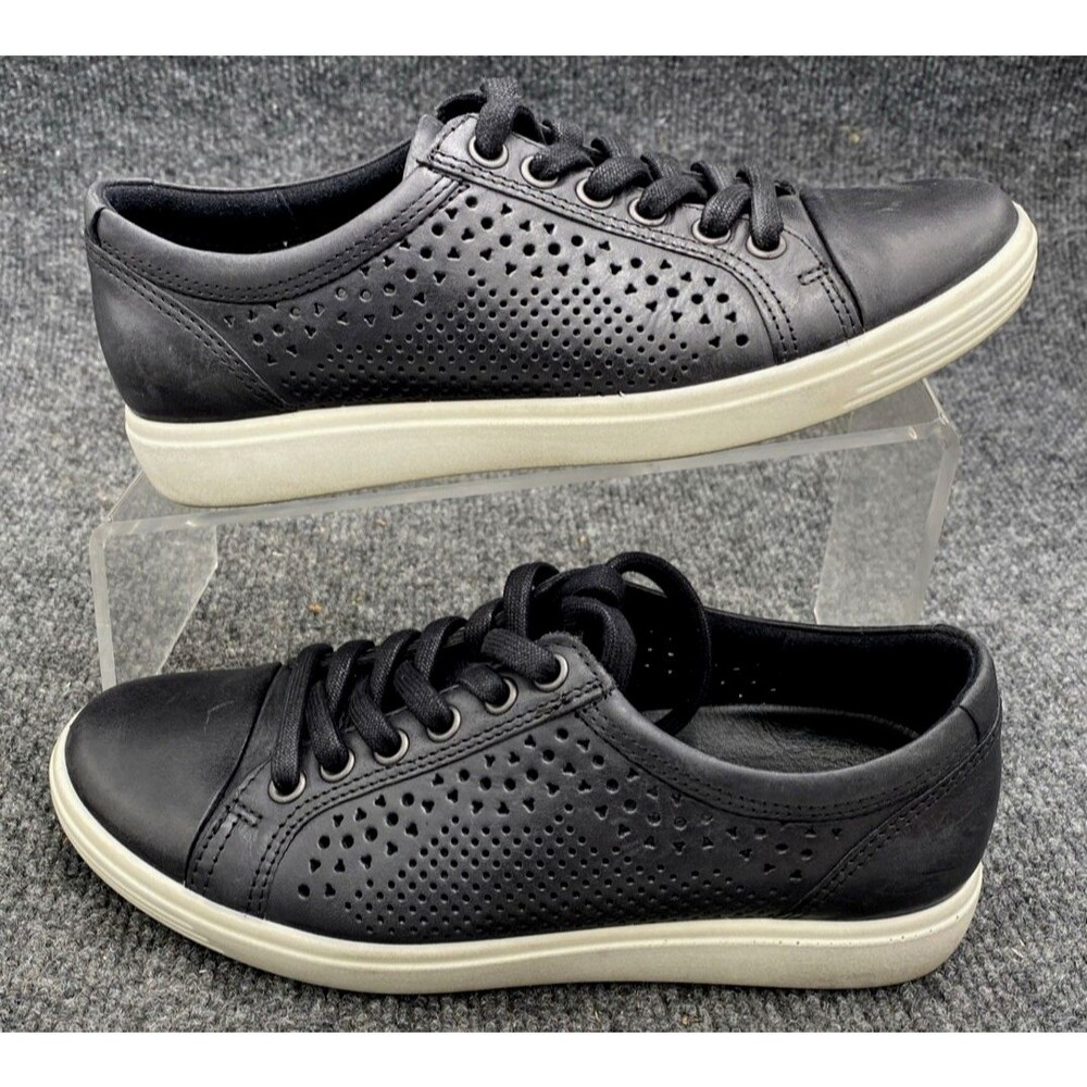 ECCO Soft 7 Perforated Leather Sneaker Women 5 Black Comfort Walking Shoe 430843